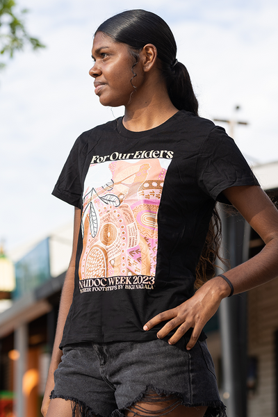 In Their Footsteps NAIDOC WEEK 2023 Black Cotton Crew Neck Women's T-Shirt