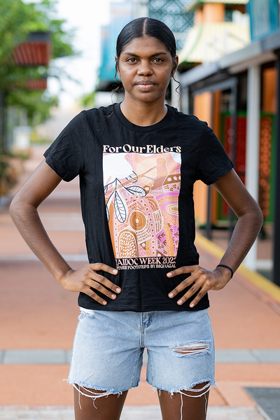 In Their Footsteps NAIDOC WEEK 2023 Black Cotton Crew Neck Women's T-Shirt