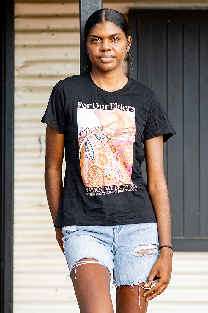 In Their Footsteps NAIDOC WEEK 2023 Black Cotton Crew Neck Women's T-Shirt