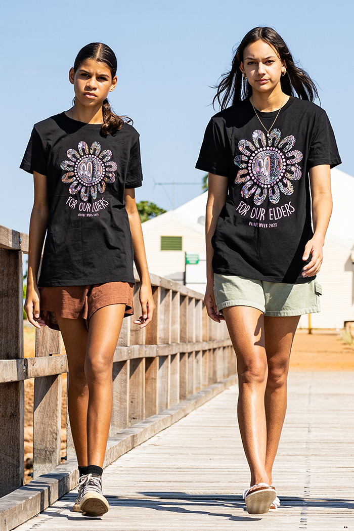 Connection Through Generations (Purple) NAIDOC WEEK 2023 Black Cotton Crew Neck Kids T-Shirt