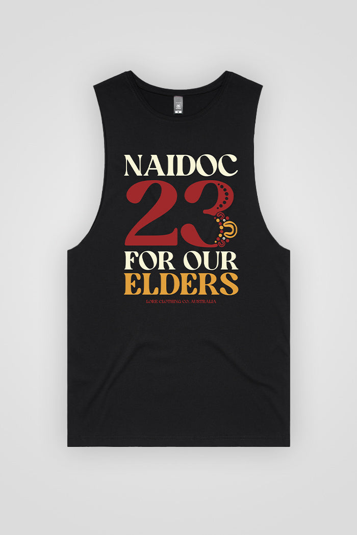 NAIDOC 23 (Red & Yellow) Black Cotton Men's Muscle Tank Top