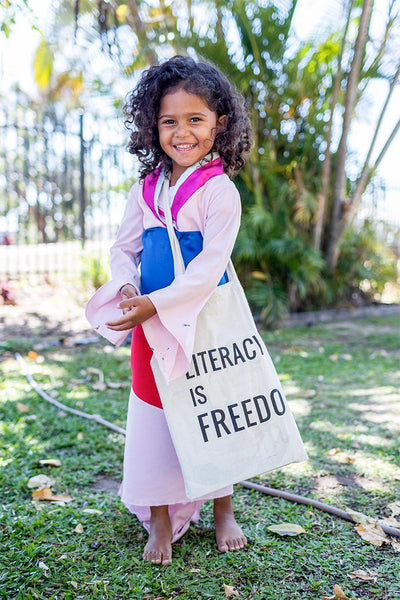 "Literacy is Freedom" Long Handle Natural Cotton Tote Bag