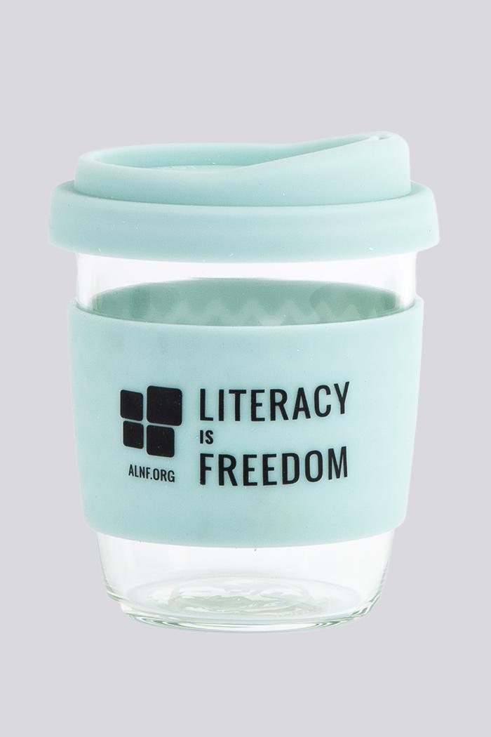 Aboriginal Art Kitchen Warehouse-"Literacy is Freedom" Cool Cyan Keep Cup-Yarn Marketplace