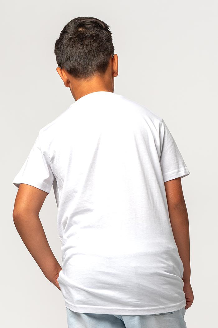 Aboriginal Art Clothing-"Raise the Flag" Aboriginal Flag (Large) White Cotton Crew Neck Kids T-Shirt-Yarn Marketplace