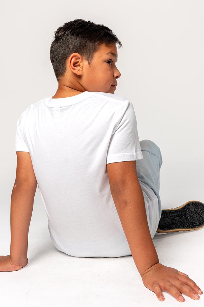 Aboriginal Art Clothing-"Raise the Flag" Aboriginal Flag (Small) White Cotton Crew Neck Kids T-Shirt-Yarn Marketplace