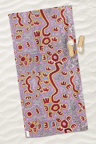 Aboriginal Art Bath Sand Free-Brush-tail Possum Beach Towel-Yarn Marketplace