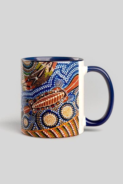 Aboriginal Art Kitchen Warehouse-Healing Land, Rivers, Sea and Ocean Ceramic Coffee Mug-Yarn Marketplace