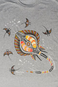 Aboriginal Art Clothing-Stingray Fever Grey Marle Cotton Crew Neck Unisex T-Shirt-Yarn Marketplace