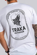 Aboriginal Art Clothing-Traka Barra White Cotton Crew Neck Men's T-Shirt-Yarn Marketplace