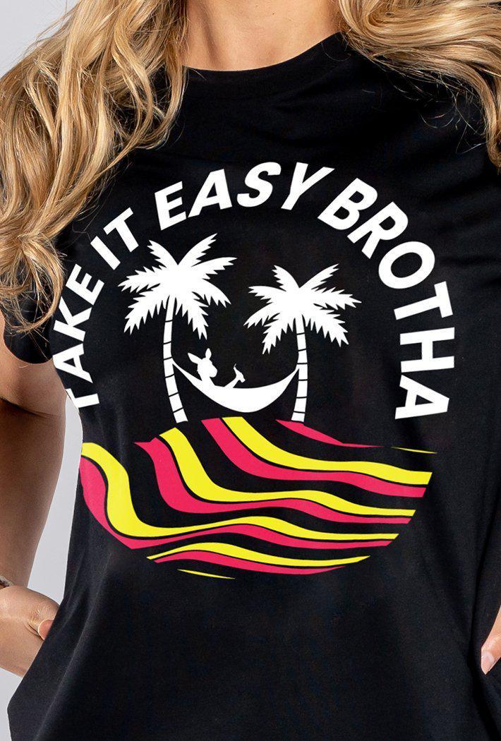 Aboriginal Art Clothing-Easy Brotha Black Cotton Crew Neck Women's T-Shirt-Yarn Marketplace