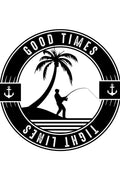 Aboriginal Art Clothing-Good Times Tight Lines White Cotton Crew Neck Women's T-Shirt-Yarn Marketplace