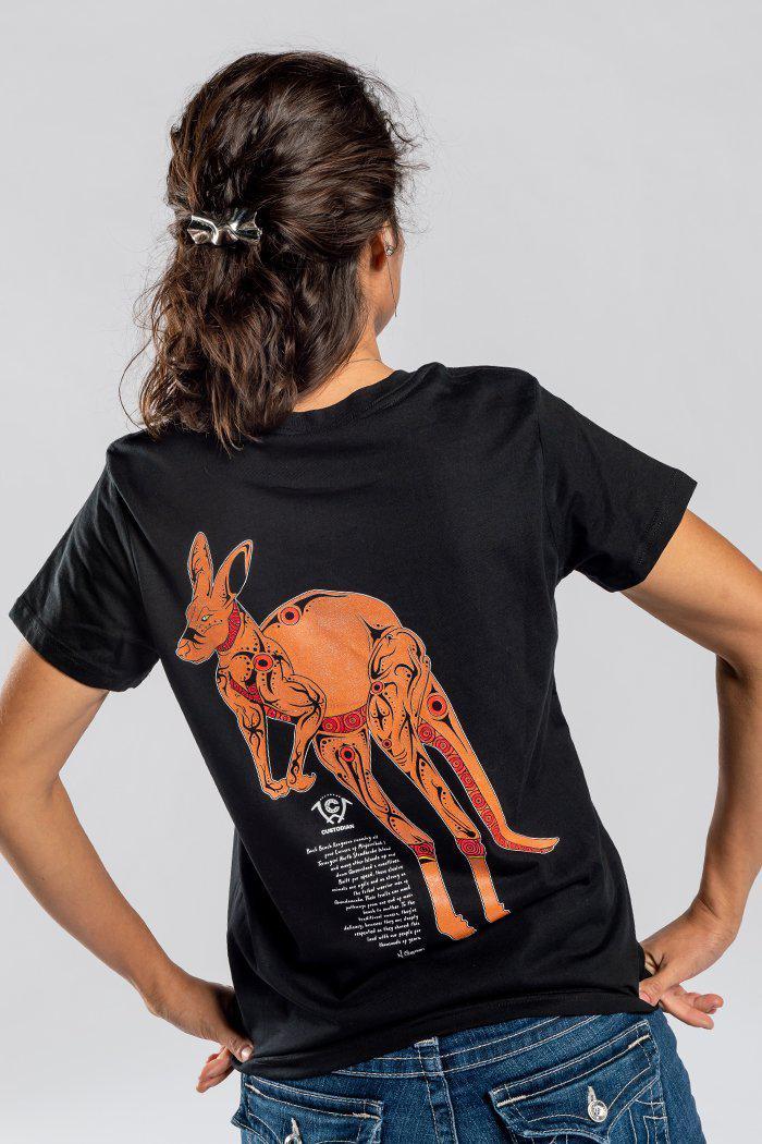 Aboriginal Art Clothing-Maree Black Cotton Crew Neck Women's T-Shirt-Yarn Marketplace