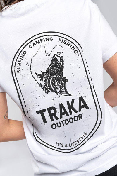 Aboriginal Art Clothing-Traka Barra White Cotton Crew Neck Women's T-Shirt-Yarn Marketplace