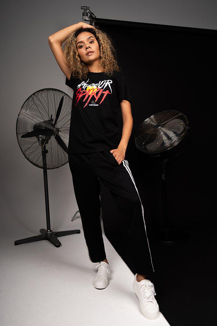 Aboriginal Art Clothing-Warrior Spirit Black Cotton Crew Neck Women's T-Shirt-Yarn Marketplace