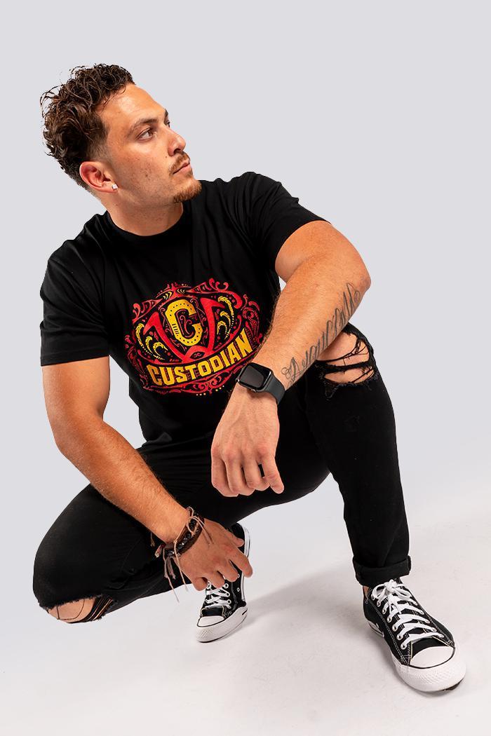 Aboriginal Art Clothing-Vintage Custodian Classic Black Cotton Crew Neck Unisex T-Shirt-Yarn Marketplace