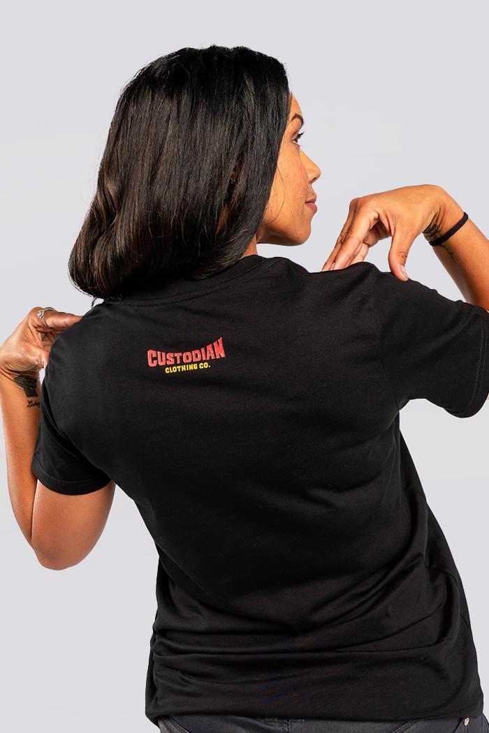 Aboriginal Art Clothing-Vintage Custodian Classic Black Cotton Crew Neck Women's T-Shirt-Yarn Marketplace