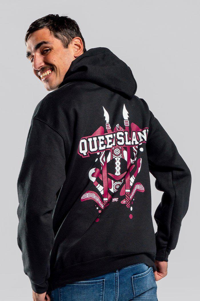 Aboriginal Art Clothing-QLD Tribute Cotton Blend Unisex Hoodie-Yarn Marketplace