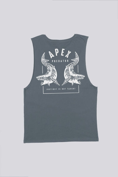 Aboriginal Art Clothing-Apex Predator Petrol Blue Men's Cotton Muscle Tank Top-Yarn Marketplace