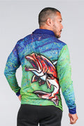 Aboriginal Art Clothing-Coral Trout Dreams Recycled Unisex Long Sleeve Polo Shirt-Yarn Marketplace