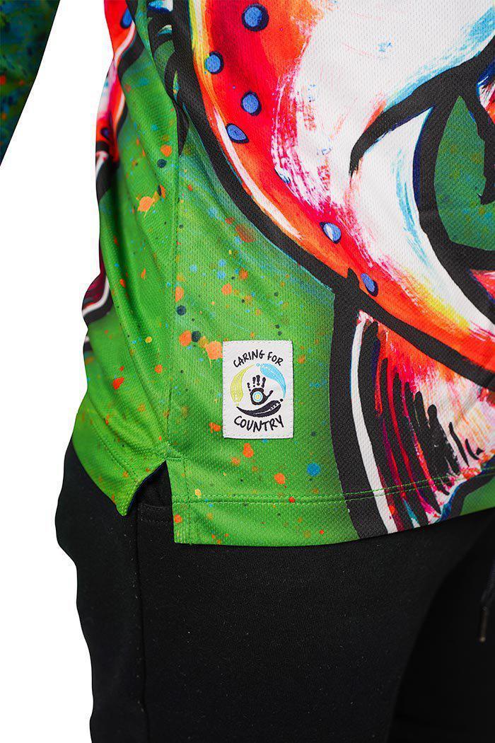 Aboriginal Art Clothing-Coral Trout Dreams Recycled Unisex Long Sleeve Polo Shirt-Yarn Marketplace