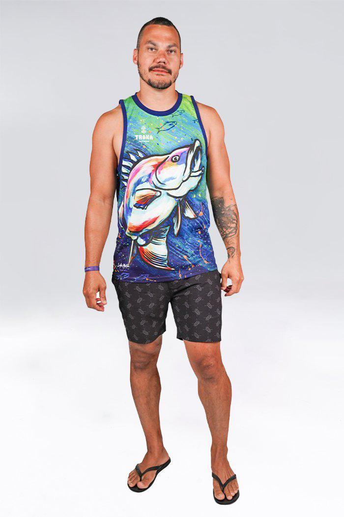 Aboriginal Art Clothing-Barramundi Dreams Recycled Men's Singlet-Yarn Marketplace