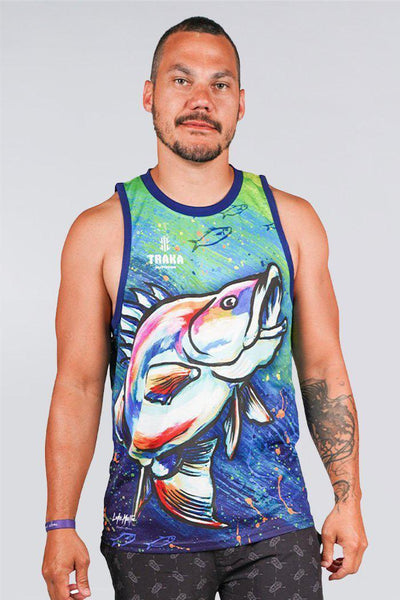 Aboriginal Art Clothing-Barramundi Dreams Recycled Men's Singlet-Yarn Marketplace