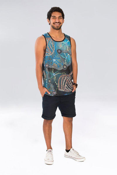 Aboriginal Art Clothing-Bang-Gujin Men's Singlet-Yarn Marketplace