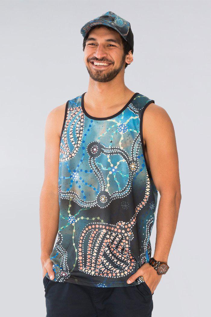 Aboriginal Art Clothing-Bang-Gujin Men's Singlet-Yarn Marketplace