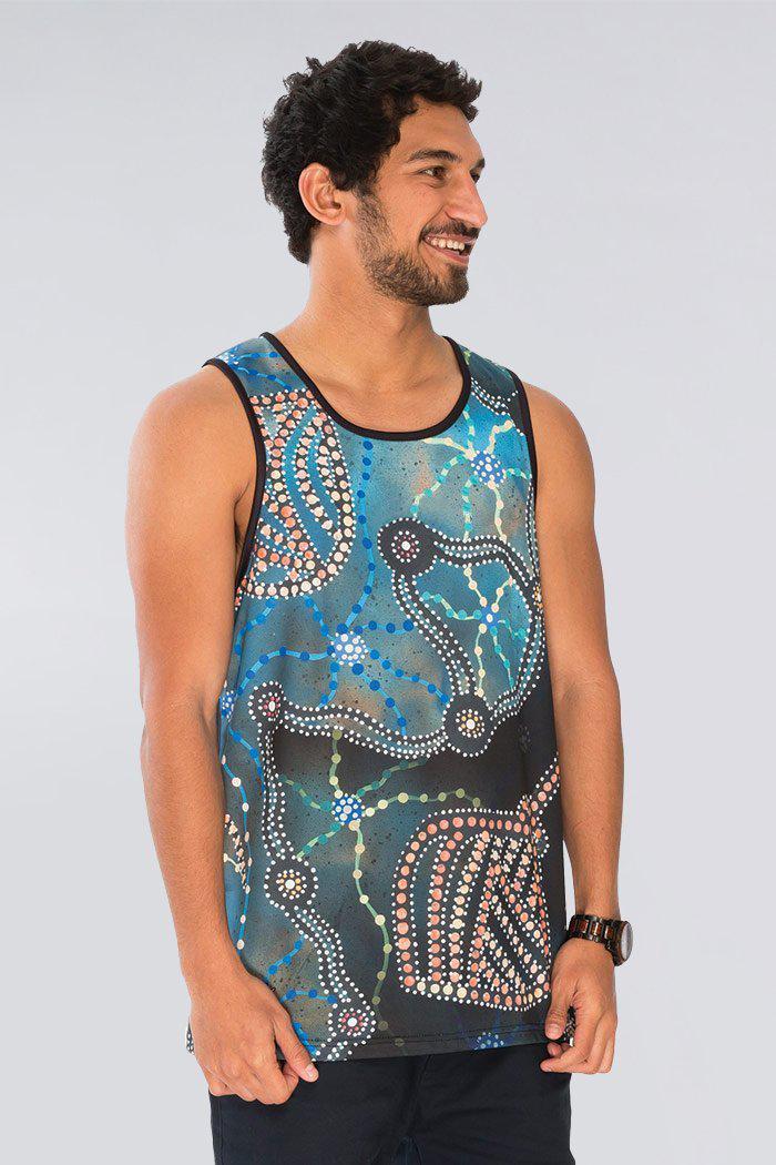 Aboriginal Art Clothing-Bang-Gujin Men's Singlet-Yarn Marketplace