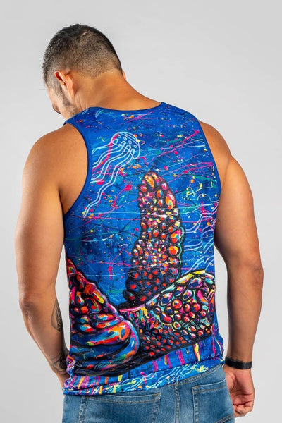 Aboriginal Art Clothing-Green Sea Turtle Dreaming Men's Singlet-Yarn Marketplace