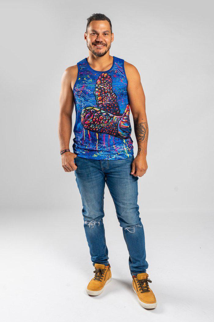 Aboriginal Art Clothing-Green Sea Turtle Dreaming Men's Singlet-Yarn Marketplace