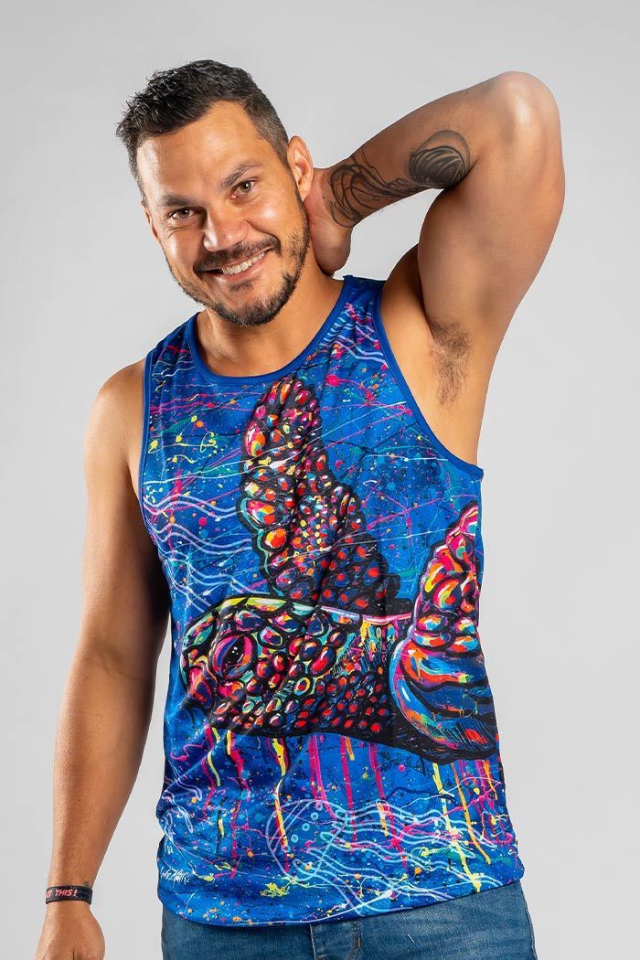 Aboriginal Art Clothing-Green Sea Turtle Dreaming Men's Singlet-Yarn Marketplace