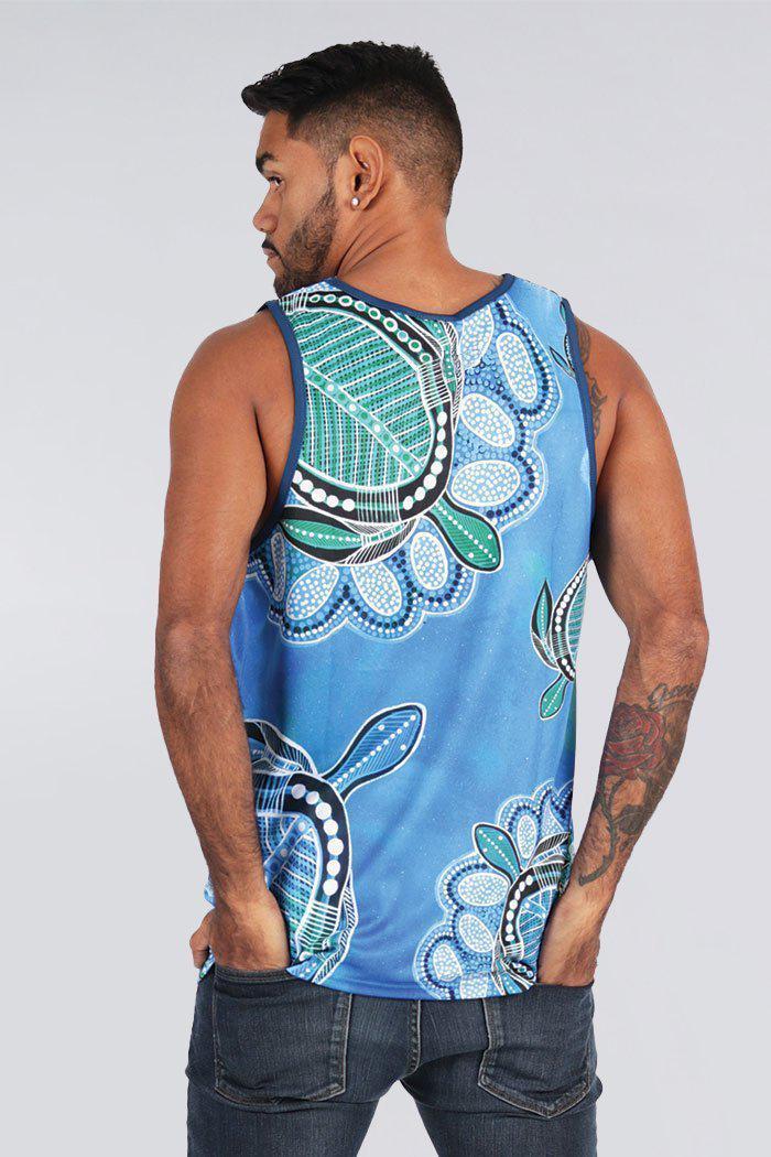 Aboriginal Art Clothing-Ocean Turtles Men's Singlet-Yarn Marketplace