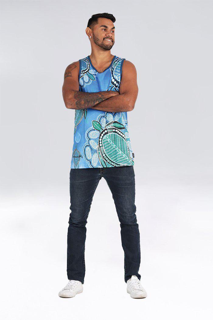 Aboriginal Art Clothing-Ocean Turtles Men's Singlet-Yarn Marketplace