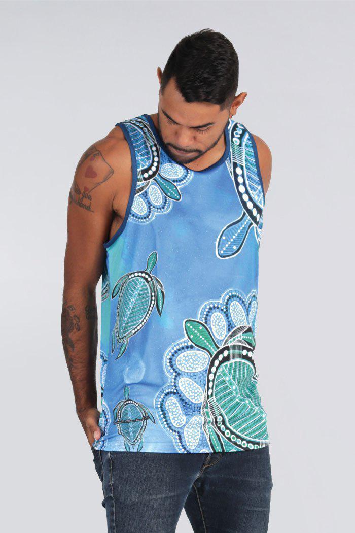 Aboriginal Art Clothing-Ocean Turtles Men's Singlet-Yarn Marketplace