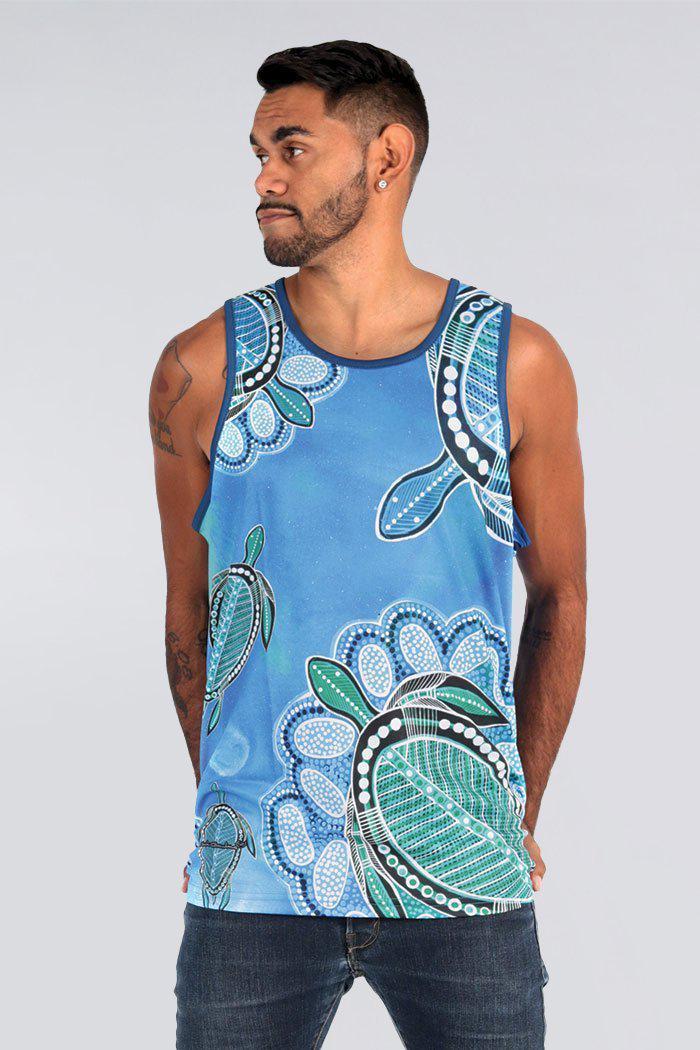 Aboriginal Art Clothing-Ocean Turtles Men's Singlet-Yarn Marketplace