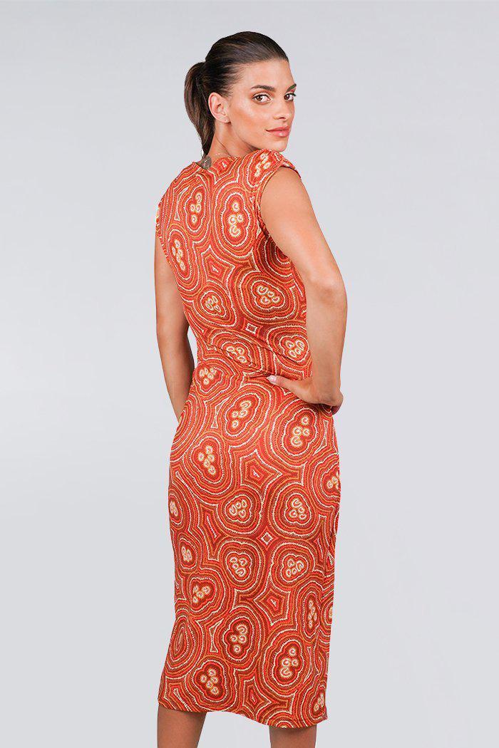 Aboriginal Art Clothing-Lappi Lappi V Neck Women's Midi Dress-Yarn Marketplace