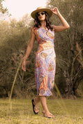 Aboriginal Art Clothing-Mina Jukurrpa V Neck Women's Midi Dress-Yarn Marketplace