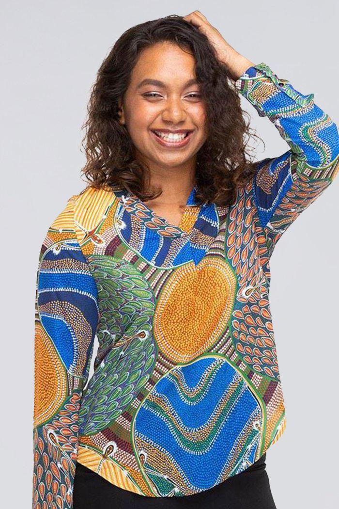 Aboriginal Art Clothing-Be The Voice V Neck Women's Long Sleeve Blouse-Yarn Marketplace