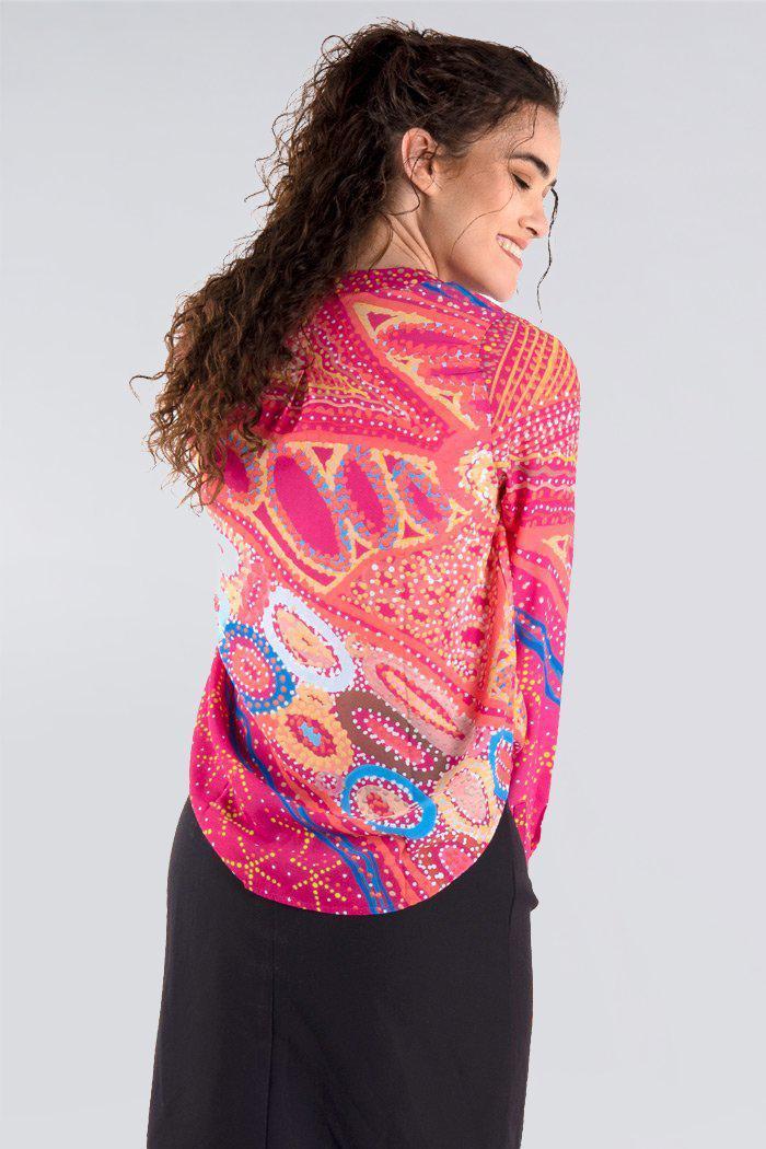 Aboriginal Art Clothing-Mothers Country V Neck Women's Long Sleeve Blouse-Yarn Marketplace