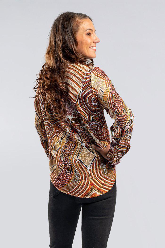 Aboriginal Art Clothing-Mothers Strength V Neck Women's Long Sleeve Blouse-Yarn Marketplace