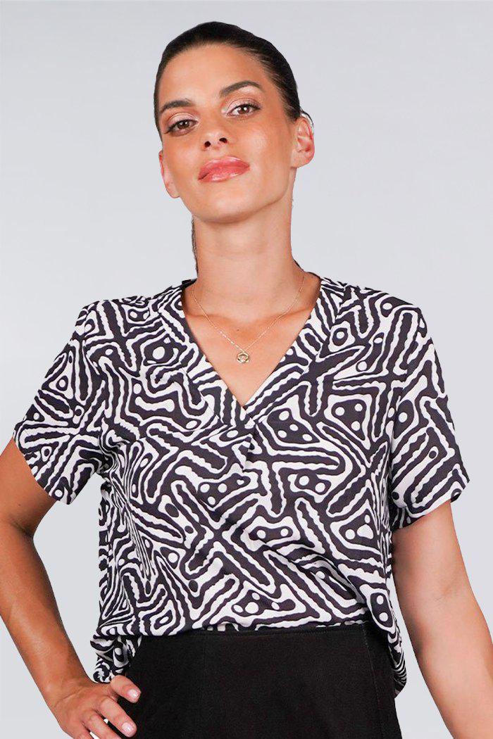 Aboriginal Art Clothing-Ngatijirri Nests V Neck Women's Short Sleeve Blouse-Yarn Marketplace