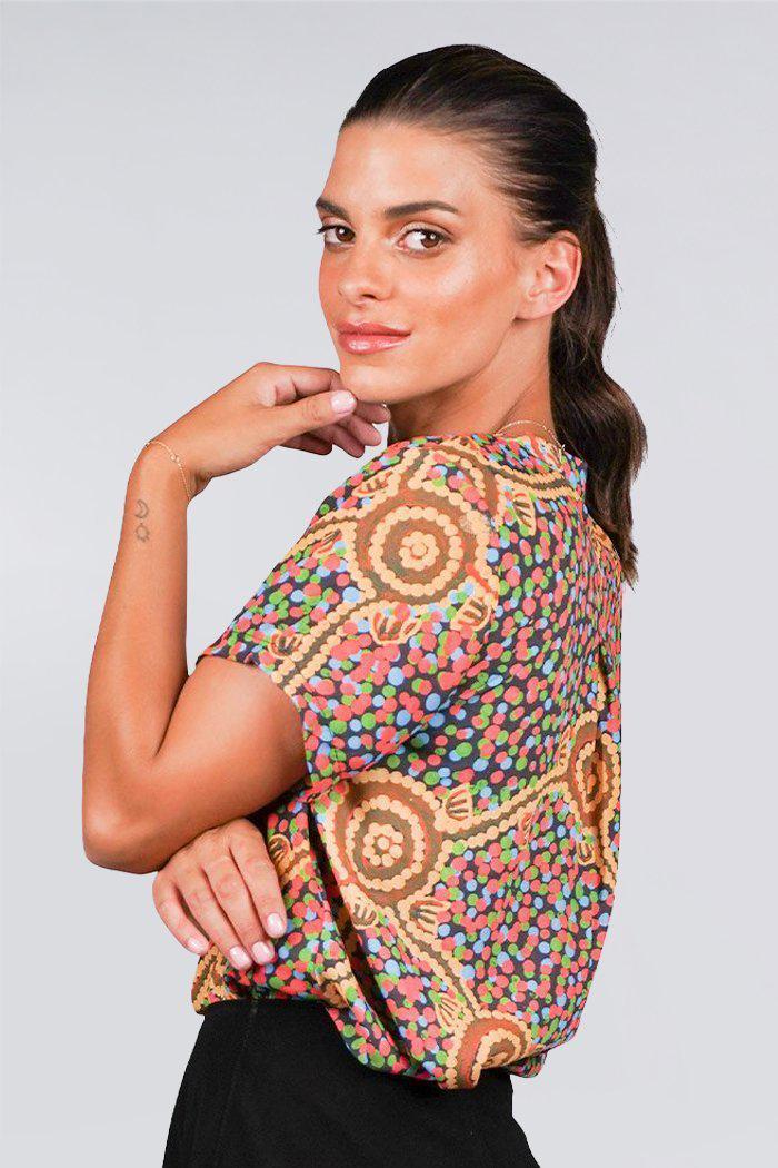 Aboriginal Art Clothing-Wardapi V Neck Women's Short Sleeve Blouse-Yarn Marketplace