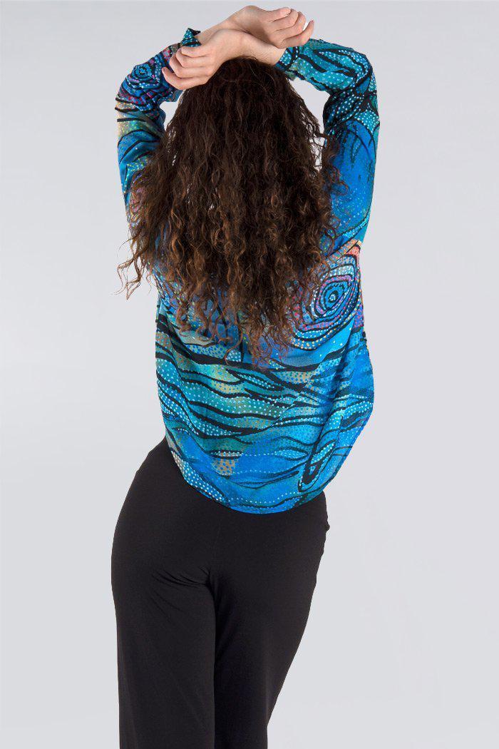 Aboriginal Art Clothing-Yalingbila Balgany V Neck Women's Long Sleeve Blouse-Yarn Marketplace