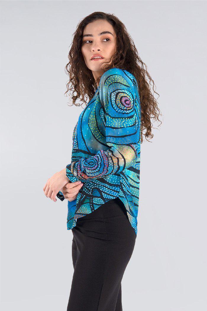 Aboriginal Art Clothing-Yalingbila Balgany V Neck Women's Long Sleeve Blouse-Yarn Marketplace