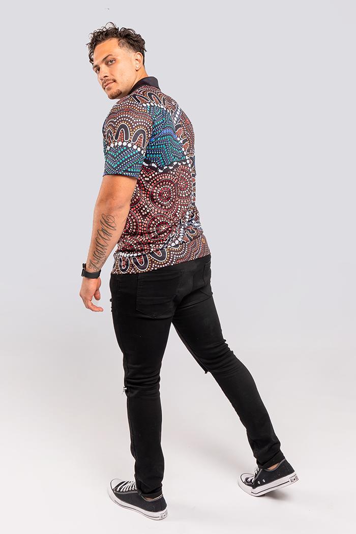 Aboriginal Art Clothing-Heal Our Nura Recycled Unisex Polo Shirt-Yarn Marketplace