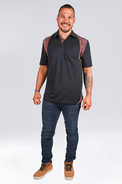 Aboriginal Art Clothing-Our Many Tribes UPF 50 Bamboo Contrast Unisex Polo Shirt-Yarn Marketplace