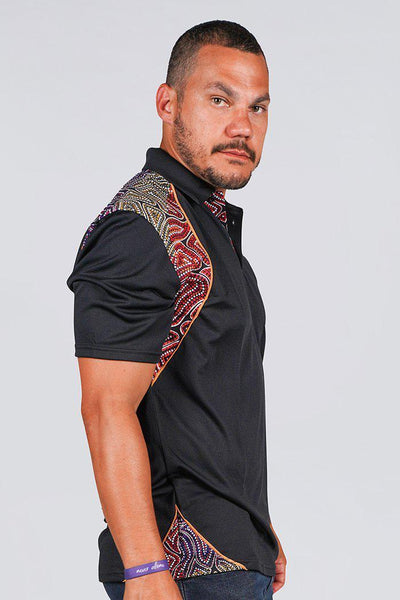 Aboriginal Art Clothing-Our Many Tribes UPF 50 Bamboo Contrast Unisex Polo Shirt-Yarn Marketplace