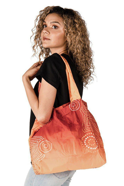 Aboriginal Art Australia-Communities Ochre Fold-Up Reusable Shopping Bag-Yarn Marketplace