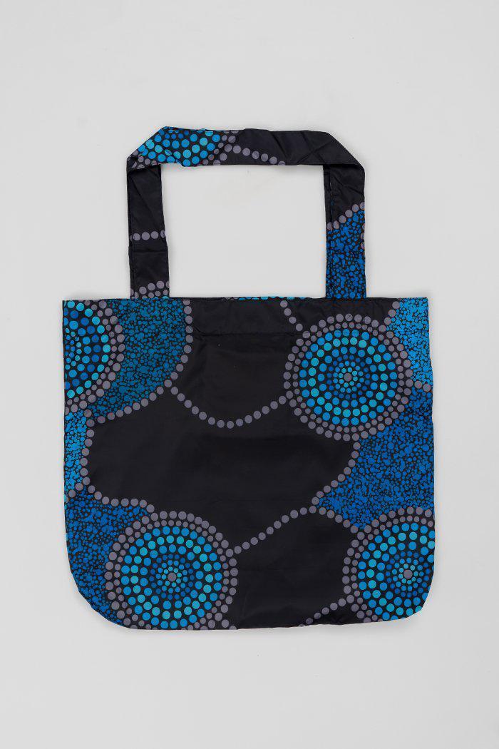 Aboriginal Art Australia-Community Unity Aqua Fold-Up Reusable Shopping Bag-Yarn Marketplace